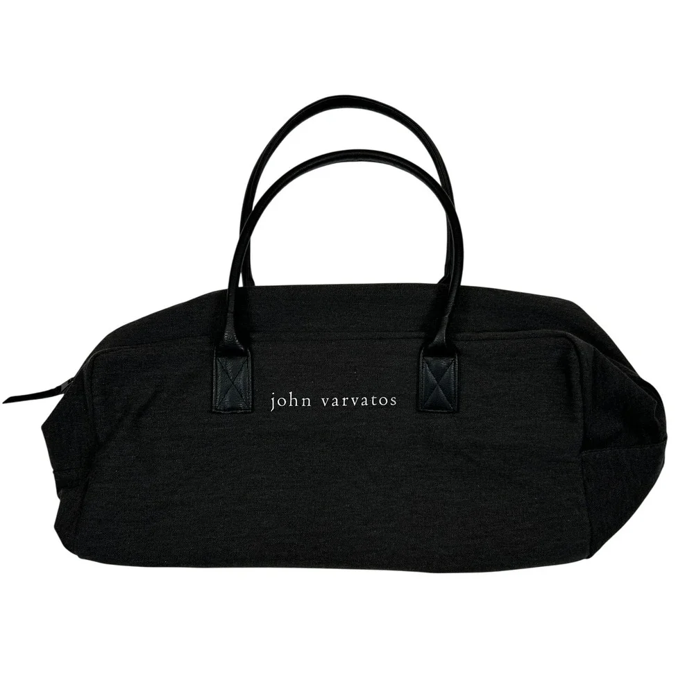 John Varvatos Mens Charcoal Gray Canvas Duffel Bag Weekend Travel Carryon Logo